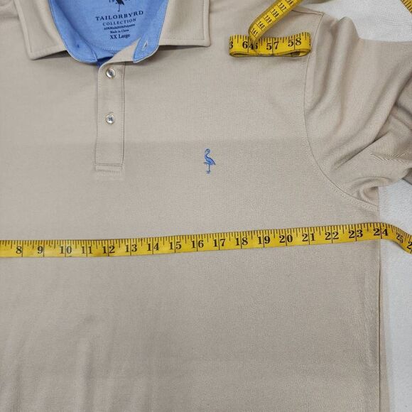 TailorByrd Collection Beige Polo Shirt XX Large Tan Blue Trim Flamingo Logo - Picture 4 of 7